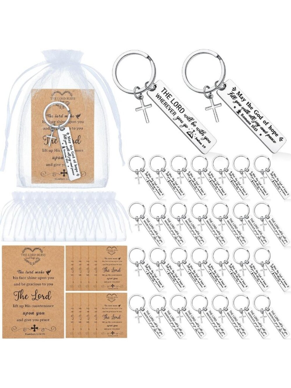 50 Christian Cross Keychains Set | Bible Verse Keychains | Religious Gifts for